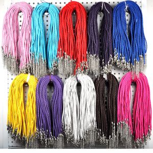 Wholesale - In Stock lot 50pcs 3MM 18" lobster clasp knit mixed color Leather Braid Rope Necklace For diy Jewelry Making findings