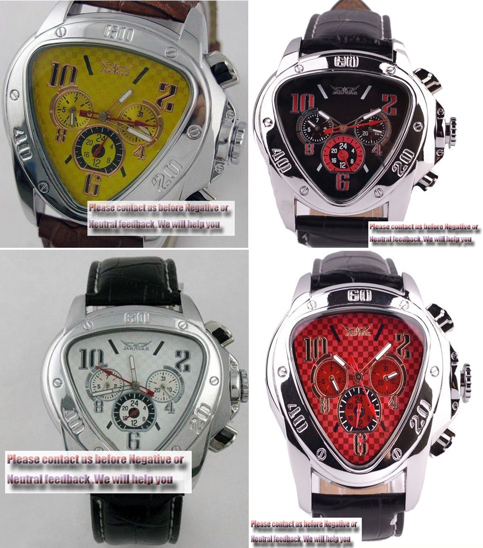 Sport élégant hommes Auto vent Auto mécanique Bracelet en cuir Bracelet hommes montres Triangle horloge relogio cadeau