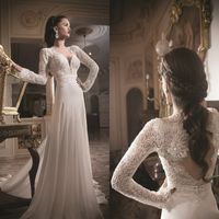 Wholesale 2015 Zuhair Murad Vestidos De Novia Backless Wedding Dresses Lace Long Sleeve Applique Sequin Court Train Bridal Gowns