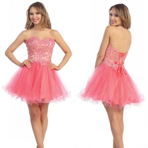 $59 ! Cute Sweetheart A-line Crystal Beads Organza Cheap Corset Homecoming Dress Short Prom Dresses Party Dresses Sweet 16 Dresses