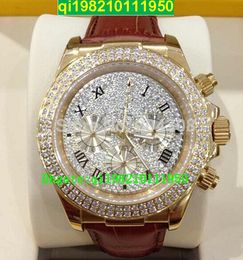 factory seller High quality low price Brand New Luxury 18k Rose Gold Pave Diamond Dial 116509 Automatic Mens Watch Leather Strap Men's Sport