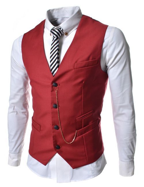 Custom Made Formal Mens Waistcoat Classic Four Buttons Red Groom ...