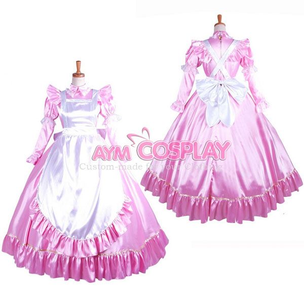 Short Sleeves Satin Lolita Dress Cosplay Costume Outfit Halloween Custom Made