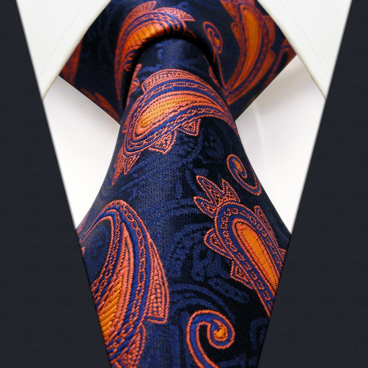 S10 Paisley Navy Blue Orang Apricot Extra Long Size Mens Ties Neckties ...