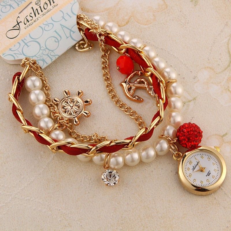 2014 Beautiful Bracelet Watch Rudder Anchor Lady Quartz Wristwatches Artificial Pearls Women Rhinestone Watches New Promotions Designer Watches Pocket Watches From Best2011 251 82 Dhgate Com