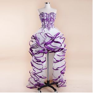 A-Line Sheath / Column Sweetheart Court Train Purple Applique and Organza Sukienka ślubna