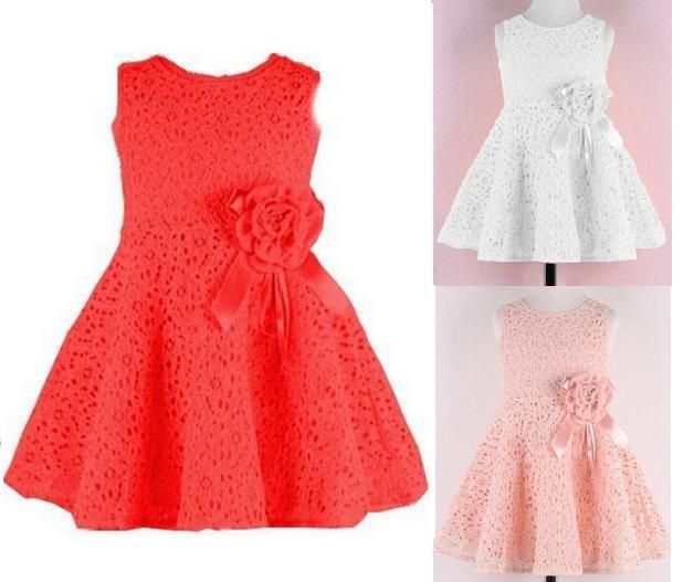 

baby girl dress waist flower sleeveless dress hollow lace dress princess dress Girls skirt, Red