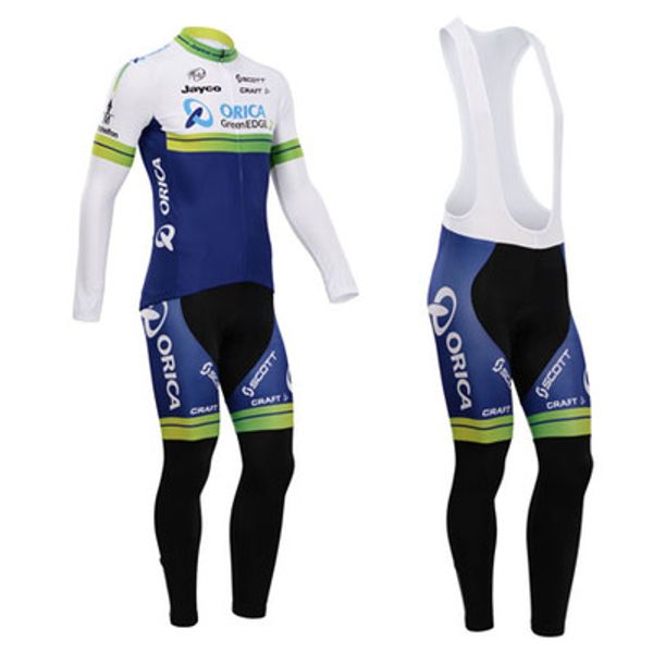 

New-2014 Orica GREEN EDGE Pro team Велоспорт с длинным рукавом Велоспорт Джерси и брюки (Bib) Велосипедная одежда Дышащая быстрая сушка