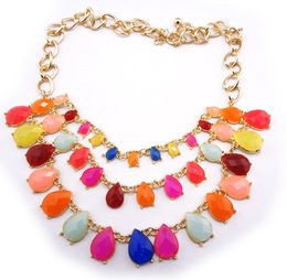 Colorful Resin Drop Choker Necklace Charming Korea Style New Design multilayer Gold Plated Alloy Chain