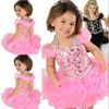 Abito da ballo super adorabile di vendita calda Halter Toddler Infancy Abiti da cerimonia corti Cristalli Perline fatti a mano con volant Organza Abito da spettacolo per ragazze