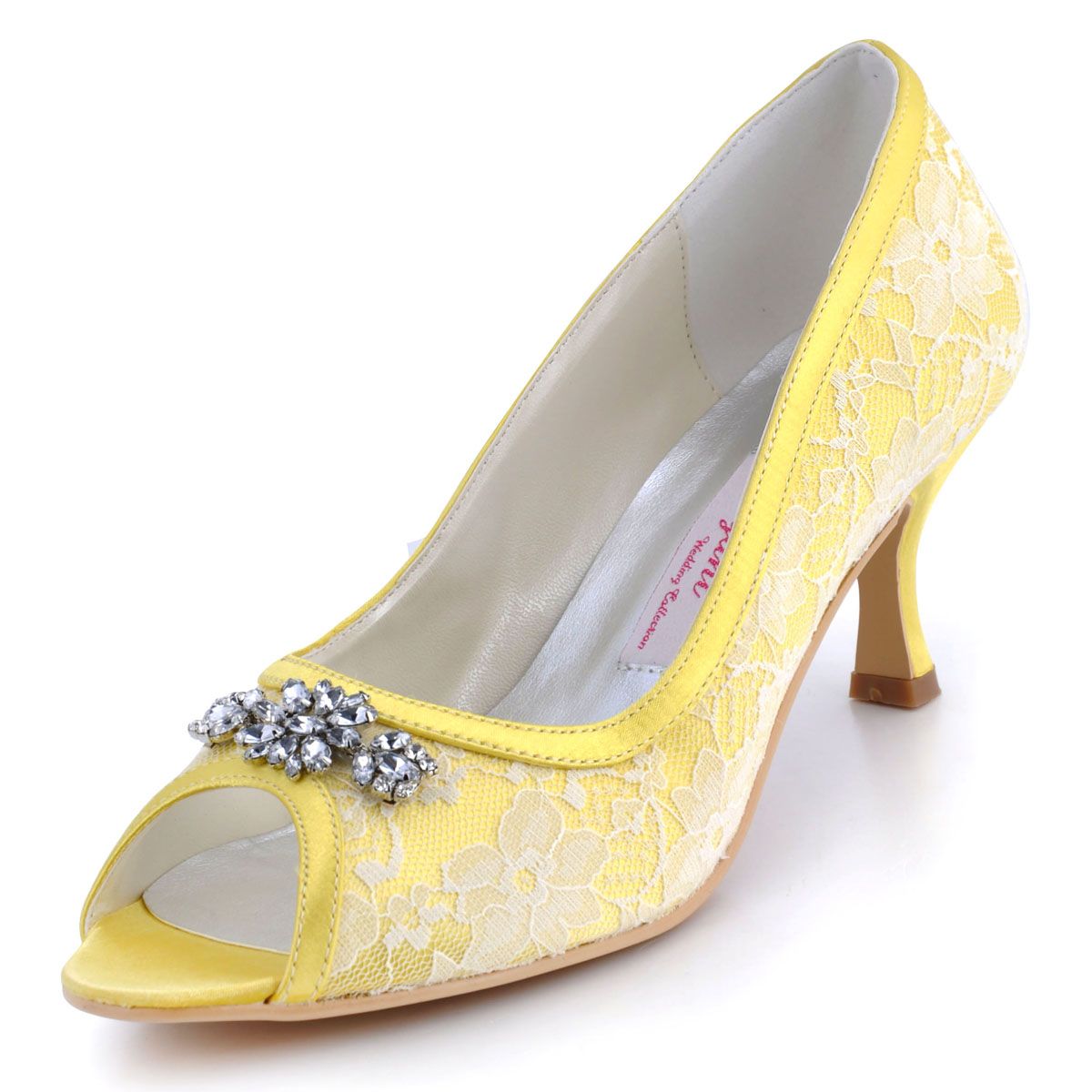 Elegantpark Customize Shoes AJ55 Yellow Peep Toe Rhinestone Stiletto