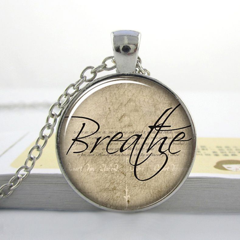 Breathe Necklace, Inspirational Word Pendant, Motivational Quote