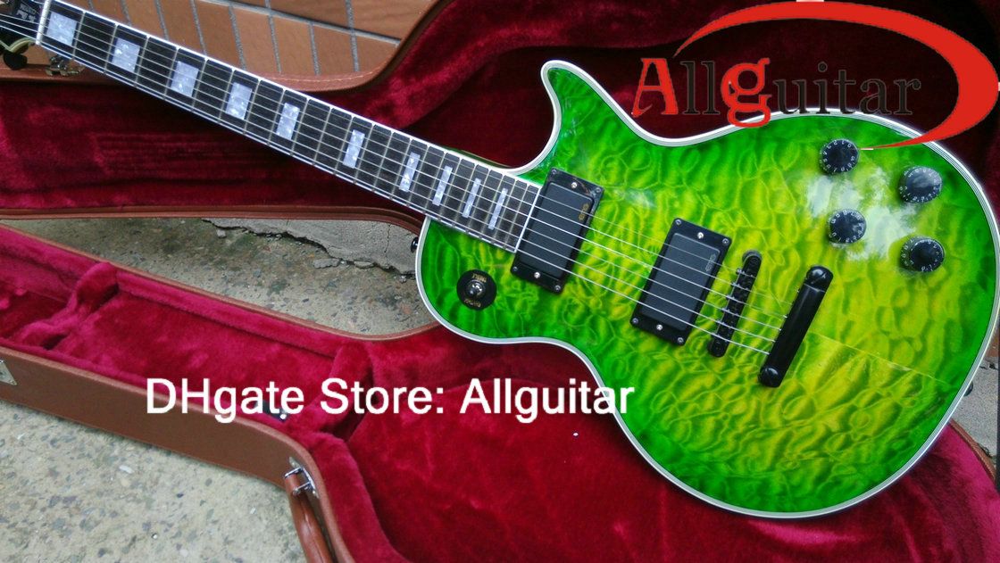 Custom Shop Green Guitar Ebony Fretboard Black Active Pickups Black