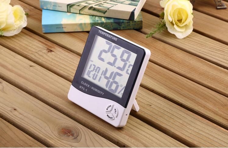 Многофункциональный HTC-1 Цифровой ЖК-дисплей Гигрометр Температурно-влажностный термометр Часы с батареей