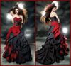 black and red gothic wedding dresses vintage court style sweetheart ruffle taffeta floor length big bow sexy corset bridal gowns