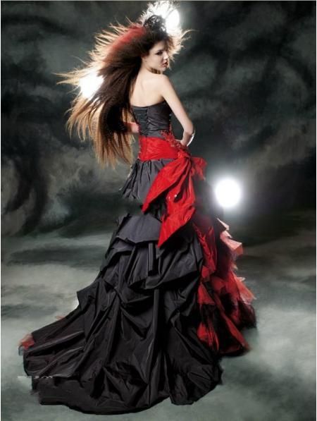 black and red gothic wedding dresses vintage court style sweetheart ruffle taffeta floor length big bow sexy corset bridal gowns