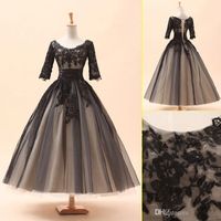 Wholesale new arrival A line ball gown scoop tea length half sleeves lace up formal evening party homecoming dresses new design high quality