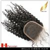 Peruviaanse haarbundels met kanten sluiting (4x4) Kinky krullend golvend menselijk haarextensies natuurlijke kleur 4pcs / lot belhahahair