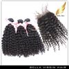 Bundles de cheveux péruviens avec fermeture à lacet 4x4 crépus bouclés ondulés extensions de cheveux humains couleur naturelle 4pcs / lot bellahair