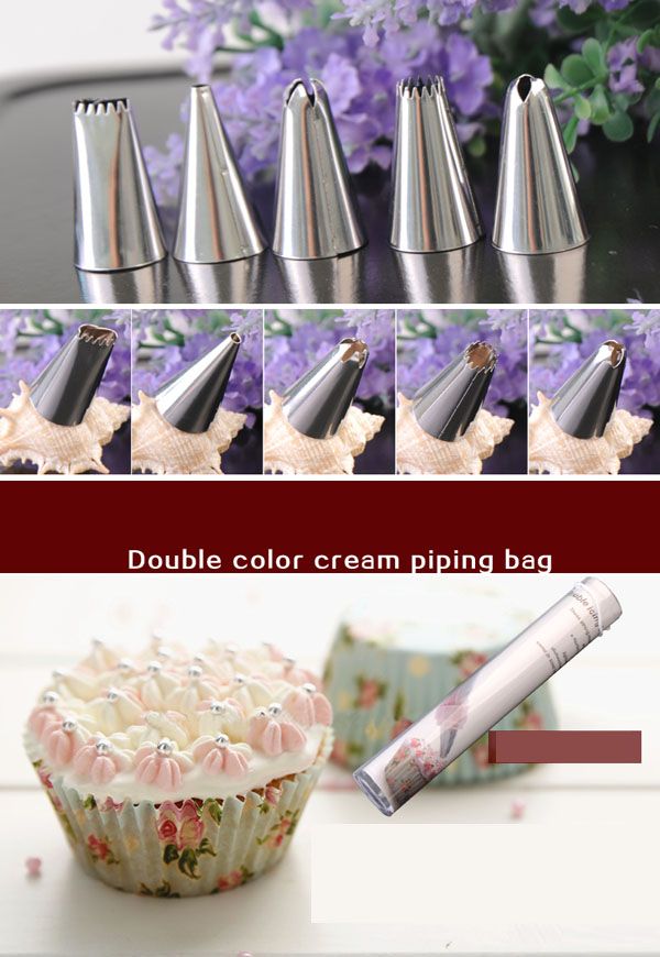 two color icing piping bag stainless Nozzles bakeware DIY cake tools mixed colors Squeeze cream Multi-Shapes fondant flowers Decorating