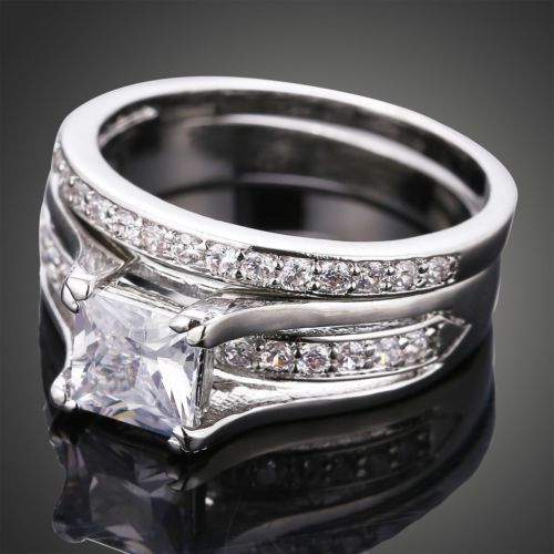 3ct Maat 5-11 Mode-sieraden Top Verkopen Choucong Princess Cut White Topaz925 Sterling Zilveren Vrouwen Bruiloft Bridal Ring Set voor Lovers Gift