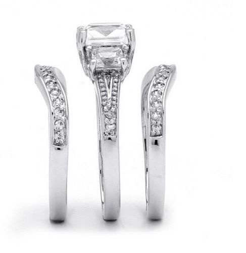 Nowy produkt moda biżuteria Księżniczka wycięcie trzech kamiennych białych topazów 10KT białe złoto wypełnione urodziną kobiety 3 w 1 zestaw pierścieniowy Prezent