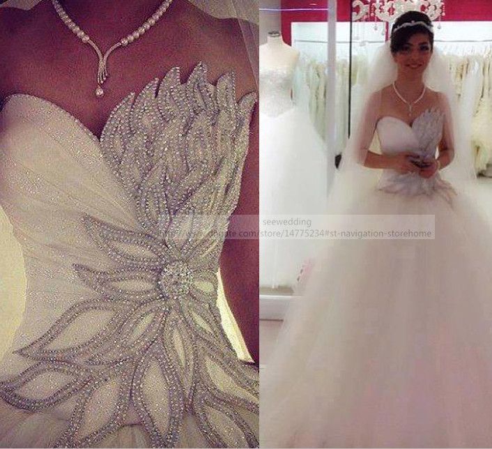 Custom Bling Bling Ball Gown Wedding Dresses Asymmetrical Crystal ...
