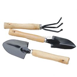 3 Pcs Set Wooden Handle Stainless Steel Rake Spade Shovel Digging Trowel Gardening Tools Free Shipping