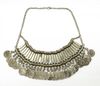 Golden Silver Zamac Jewelry Handcraft Carving Metal Coin Fringe Statement Necklace Boho Gypsy Beachy Ethnic Tribal Jewelry Turkish