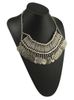 Guldsilver Zamac Smycken Hantverk Carving Metall Mynt Fringe Statement Halsband Boho Gypsy Beachy Etniska Tribal Smycken Turkiska