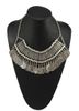 Golden Silver Zamac Jewelry Handcraft Carving Metal Coin Fringe Statement Necklace Boho Gypsy Beachy Ethnic Tribal Jewelry Turkish