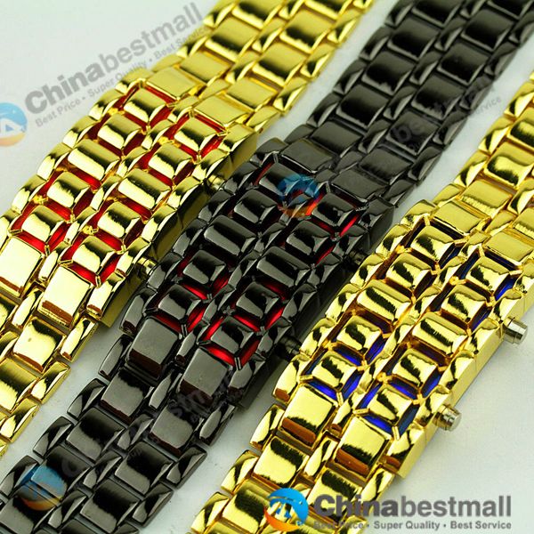 

New Fashion Men Women Lava Iron Samurai Metal LED Faceless Bracelet Watch Wristwatch for Men