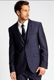 Brand New Two Button Navy Blue Notch Lapel Wedding Men Suits Groom Tuxedos Men Party Groomsmen Suits (Jacket+Pants+Vest+Tie) J876