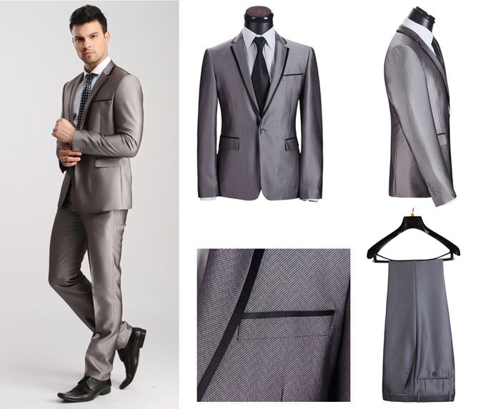 Traje Hombre, Boda Informal Trajes para hombre Armarios de ropa al por mayor - Nueva llegada Azul marino Un botón smokinges del novio mejor hombre solapa