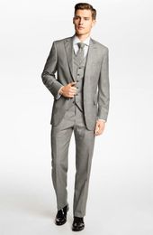 Brand New Two Buttons Light Grey Peak Lapel Wedding Men Suits Groom Tuxedos Men Party Groomsmen Suits (Jacket+Pants+Vest+Tie) J879