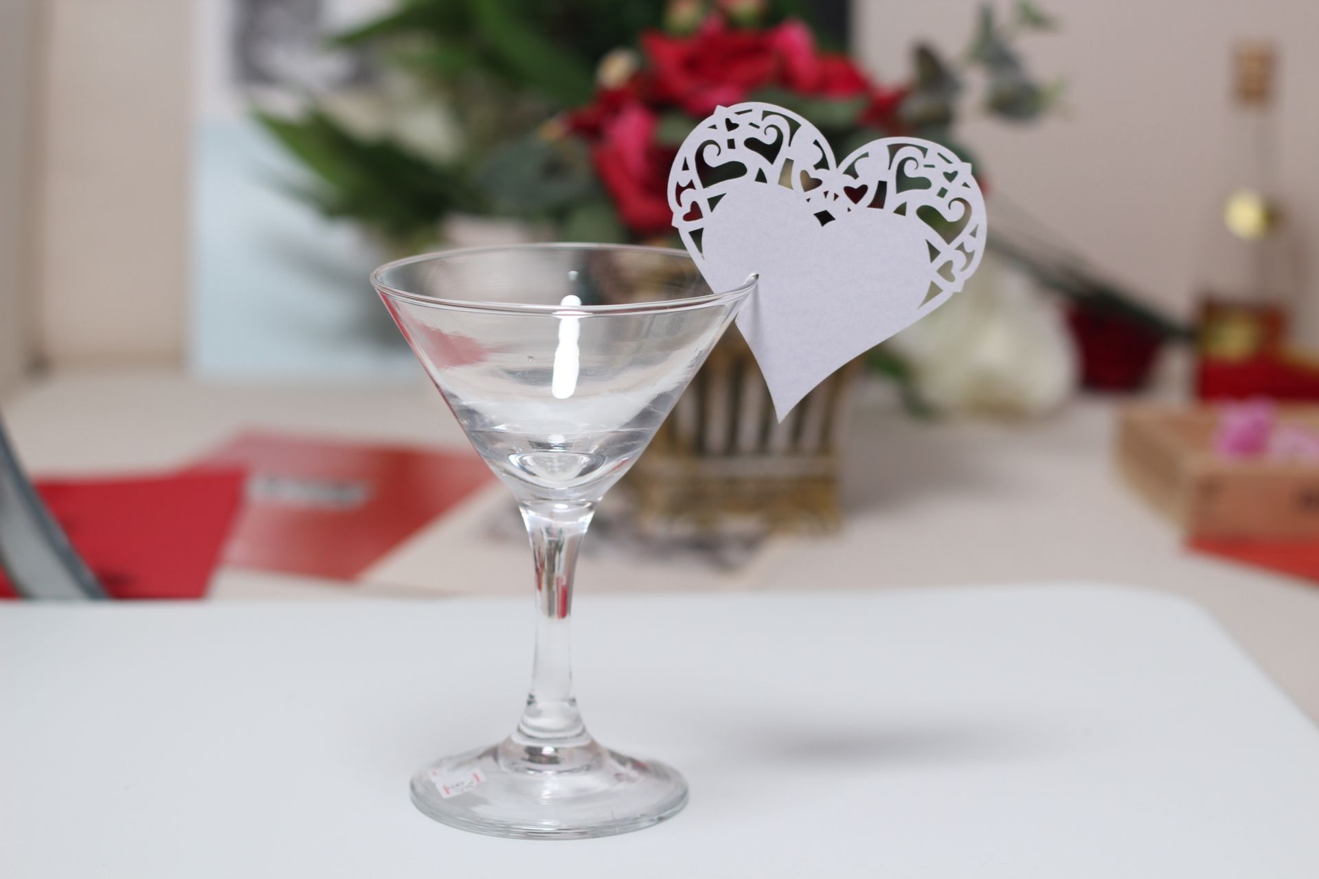 white love heart place card escort card cup card wine glass card heart place cards