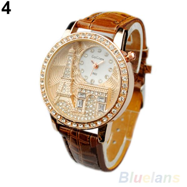 

New Arrival Fashion Women Lady Tower Quartz Wrist Watch Crystal Dial Leather Band 1pcs Free Shipping