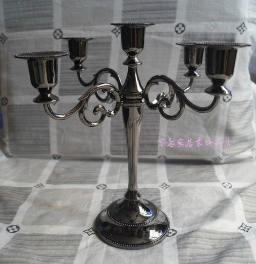 Free shipping Black color 5-arms candelabra for wedding or events, 27cm height metal candle holder, Christmas candle stick-image-211442142