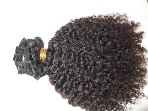 Brasilianska Human Hair Extensions Afro Kinky Curly Clip In Weaves Mörkbrun Färg 9 st One Bundle