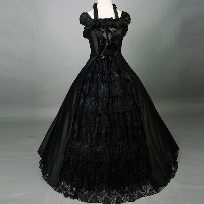 Vintage Black  Lace Ball Gown  Gothic Wedding  Dresses  Lolita 