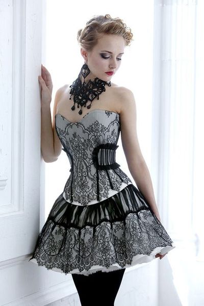

Sexy Bodice Black Lace Gothic Prom Corset Dresses Southern Belle Victorian Homecoming Dress A-line Short Mini Hallowood Cocktail Party Dress