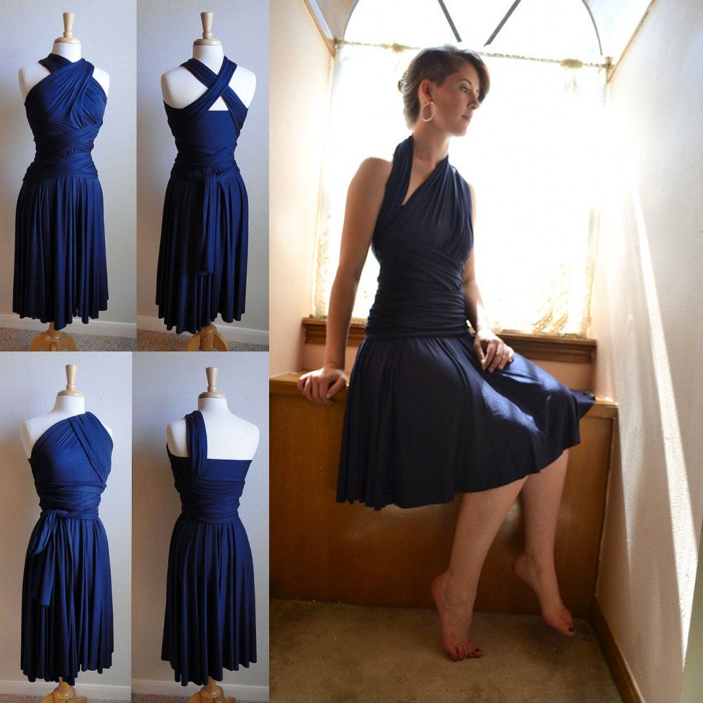 

Fantastic Navy Blue Bridesmaid Dress 2015 Custom Made Plus Size Jersey Knee Length Short Bridesmaid Dresses For Prom Party Gowns