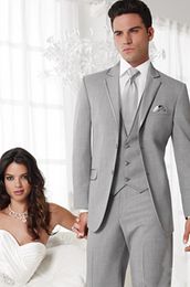 Groom Tuxedos Two Button Light Grey Notch Lapel Groomsmen Wedding Mens Blazer Dinner Party Suits Custom Made (Jacket+Pants+Vest+Tie) J820
