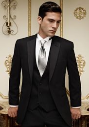 Groom Tuxedos Two Buttons Black Notch Lapel Groomsmen Wedding Mens Blazer Dinner Party Suits Custom Made (Jacket+Pants+Vest+Tie) J840