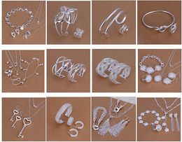 Free Shipping with tracking number Best Most Hot sell Women's Delicate Gift Jewellery 925 Silver Plated Mix Jewellery Set 12 Set 1035