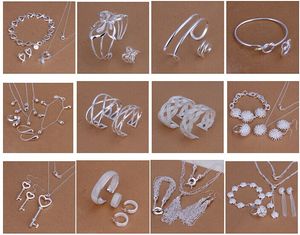 Gratis frakt med spårningsnummer Bästa mest heta säljer kvinnors känsliga gåva smycken 925 silverpläterade mix smycken set 12 set 1035