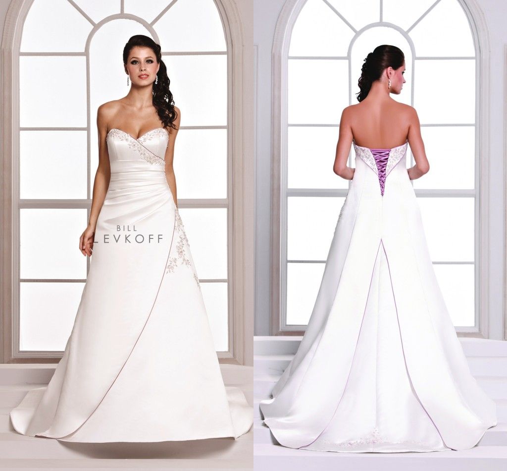 Sexy 2021 Vintage Purple And White Wedding Dresses Embroidery Bill Levkoff Sweetheart A Line Plus Size Lace Up Wedding Dresses DL1313526-image-209069928