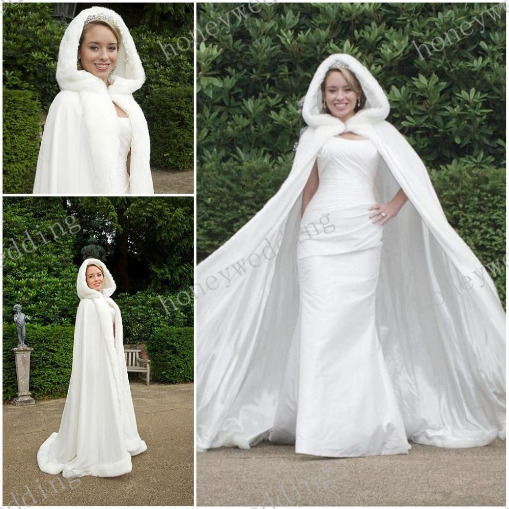 Long Winter Faux Fur Hooded Cape Cloak Wraps Wedding Party Bridal Coat Shawls