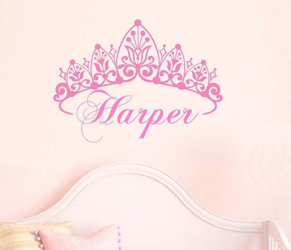 Custom Personalised Name Princess Crown Stars Wall Art Sticker Girls Kids Decal