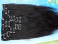 ペルーの人間の髪のクリップは、天然の黒い色のまっすぐな髪の製品を染めることができます9個のセット美容髪緯糸